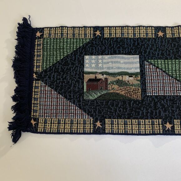 Vintage Tapestry Table Runner America the Beautiful Blue USA Warren Kimble 12x72 - Picture 3 of 6